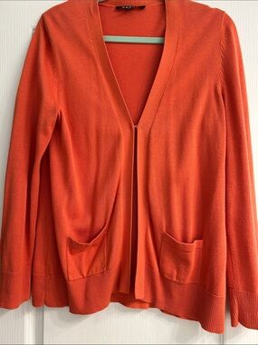 Chaus Orange Open-Front Cardigan with Pockets